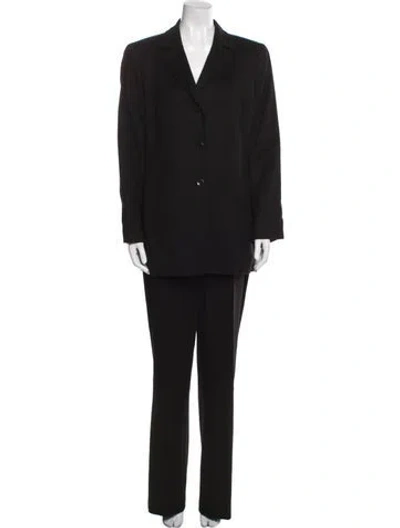 Pre-owned Akris Wool Leather Trim Embellishment Pantsuit In Black