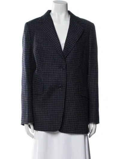 Pre-owned Akris Wool Plaid Print Blazer In Blue