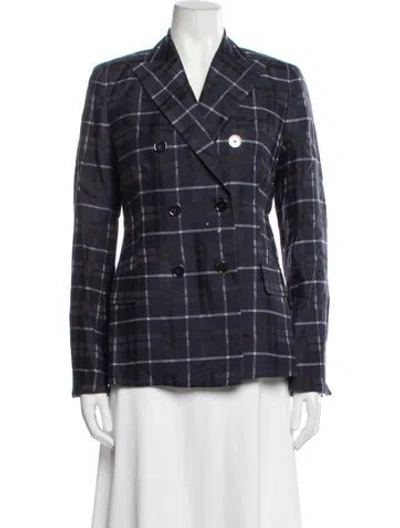 Pre-owned Akris Wool Plaid Print Blazer In Blue