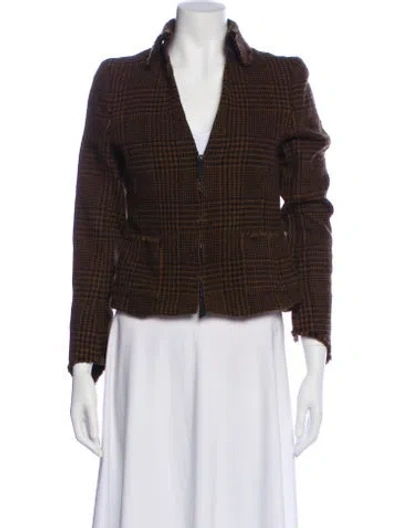 Pre-owned Akris Wool Plaid Print Blazer In Brown