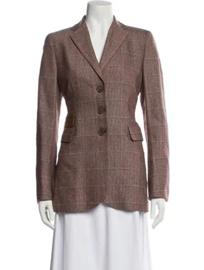 Pre-owned Akris Wool Plaid Print Blazer In Brown