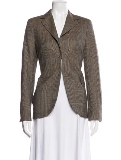 Pre-owned Akris Wool Plaid Print Blazer In Brown