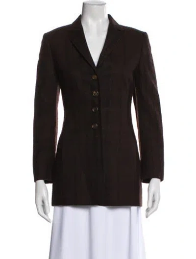 Pre-owned Akris Wool Plaid Print Blazer In Brown