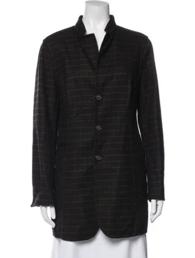 Pre-owned Akris Wool Plaid Print Blazer In Brown