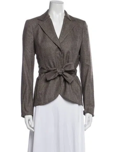 Pre-owned Akris Wool Plaid Print Blazer In Brown