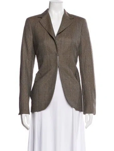 Pre-owned Akris Wool Plaid Print Blazer In Brown