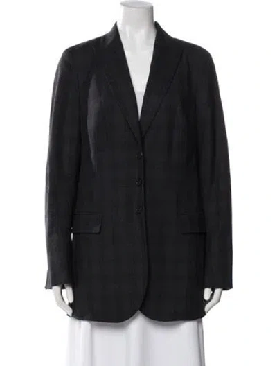 Pre-owned Akris Wool Plaid Print Blazer In Gray
