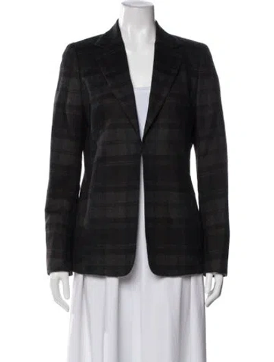 Pre-owned Akris Wool Plaid Print Blazer In Gray