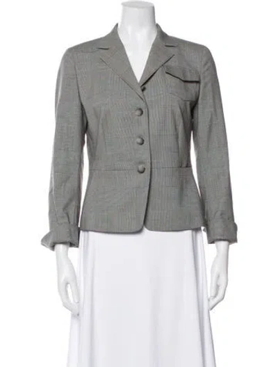Pre-owned Akris Wool Plaid Print Blazer In Gray