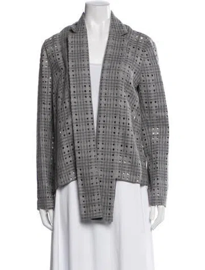 Pre-owned Akris Wool Plaid Print Blazer In Gray