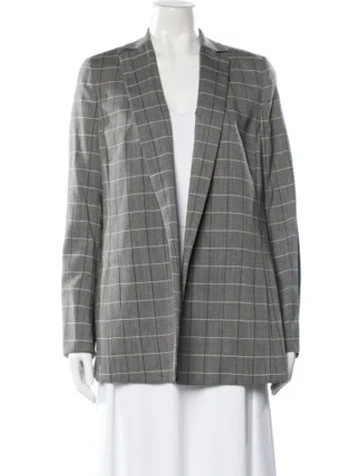 Pre-owned Akris Wool Plaid Print Blazer In Gray