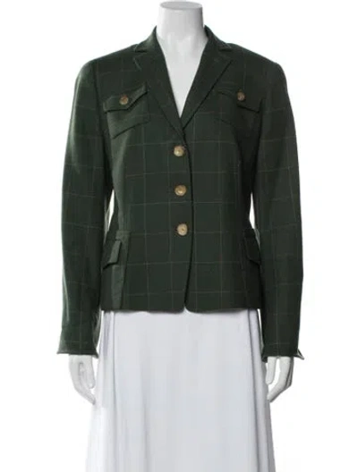 Pre-owned Akris Wool Plaid Print Blazer In Green