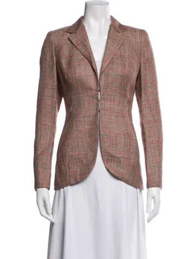 Pre-owned Akris Wool Plaid Print Blazer In Neutrals/red