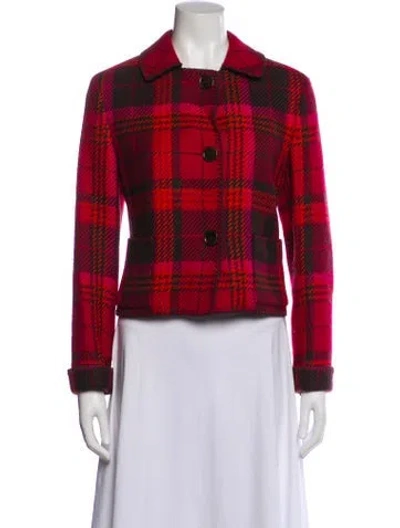Pre-owned Akris Wool Plaid Print Blazer In Red