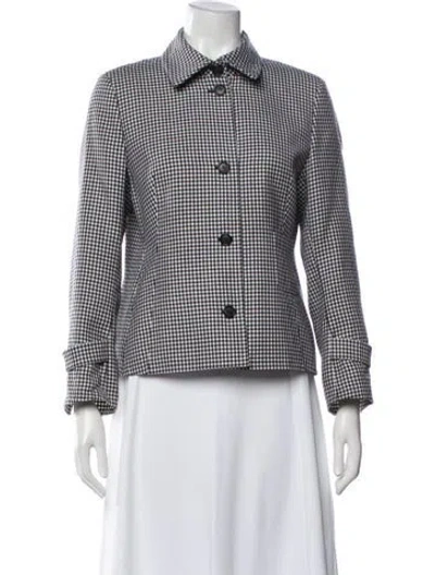 Pre-owned Akris Wool Plaid Print Blazer In White