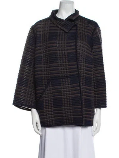 Pre-owned Akris Wool Plaid Print Evening Jacket In Blue