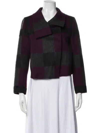 Pre-owned Akris Wool Plaid Print Evening Jacket In Purple