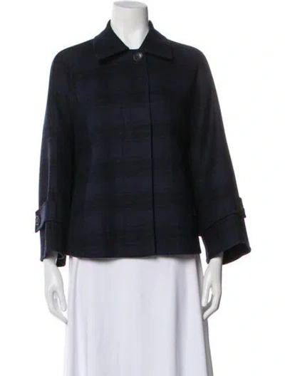 Pre-owned Akris Wool Plaid Print Jacket In Blue