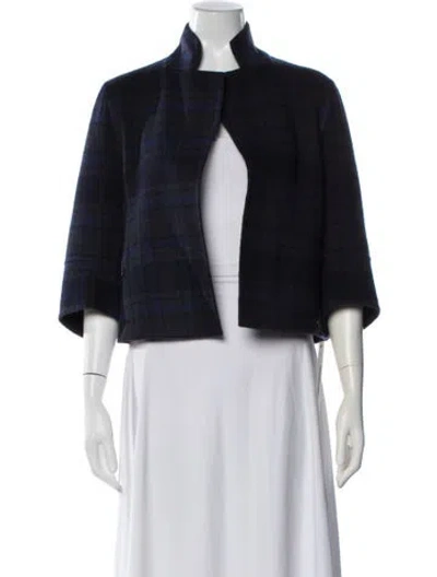 Pre-owned Akris Wool Plaid Print Jacket In Blue