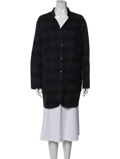 Pre-owned Akris Wool Plaid Print Jacket In Blue