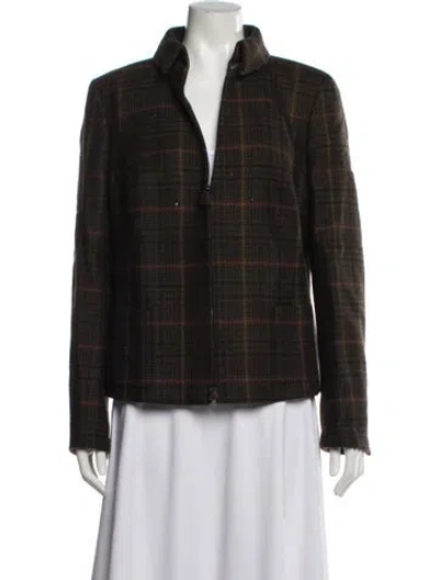 Pre-owned Akris Wool Plaid Print Jacket In Brown