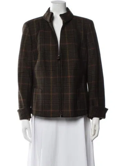 Pre-owned Akris Wool Plaid Print Jacket In Brown