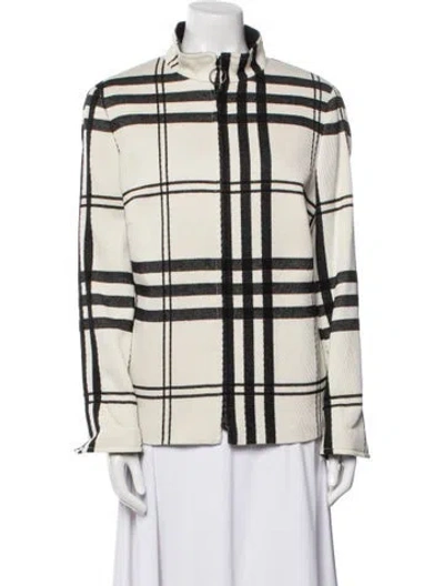 Pre-owned Akris Wool Plaid Print Jacket In Neutral