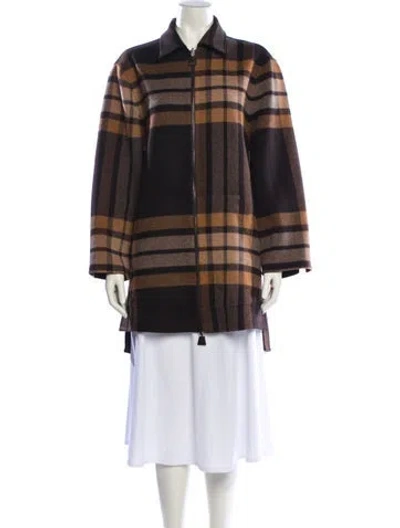 Pre-owned Akris Wool Plaid Print Jacket W/ Tags In Brown