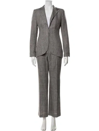 Pre-owned Akris Wool Plaid Print Pantsuit In Grey