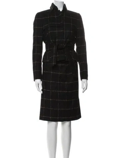 Pre-owned Akris Wool Plaid Print Skirt Set In Gray