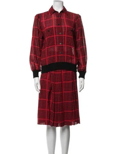 Pre-owned Akris Wool Plaid Print Skirt Set In Red