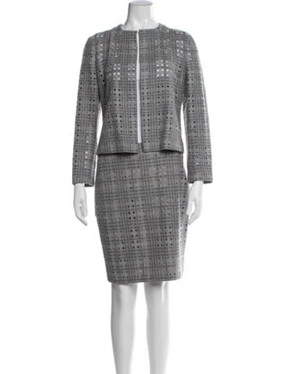 Pre-owned Akris Wool Plaid Print Skirt Suit In Grey