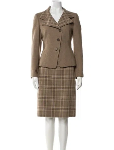 Pre-owned Akris Wool Plaid Print Skirt Suit In Neutral
