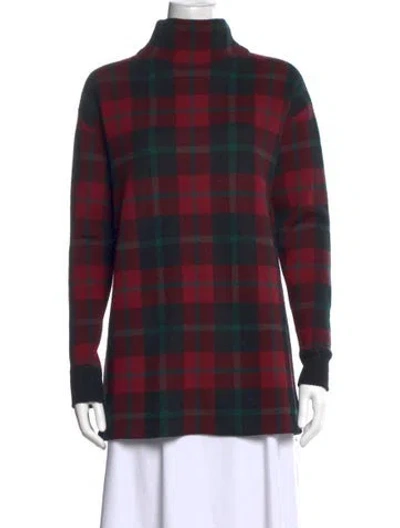 Pre-owned Akris Wool Plaid Print Sweater In Red