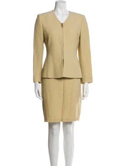 Pre-owned Akris Wool Pleated Accents Skirt Set In Neutral