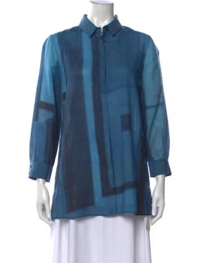 Pre-owned Akris Wool Printed Button-up Top In Blue