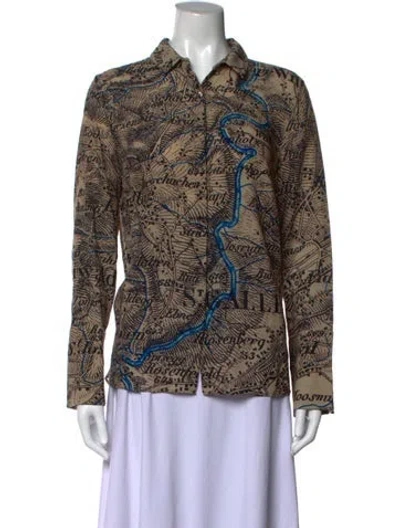Pre-owned Akris Wool Printed Button-up Top In Neutrals