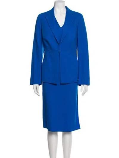 Pre-owned Akris Wool Ruffle Embellishment Dress Set In Blue