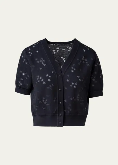 Akris Wool-silk Blend Knit Short Cardigan With Stars Intarsia Detail In Black