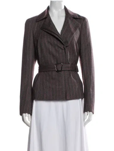 Pre-owned Akris Wool Striped Blazer In Brown