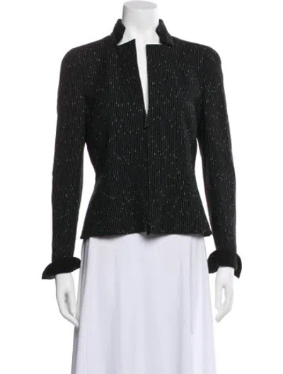 Pre-owned Akris Wool Striped Evening Jacket In Green