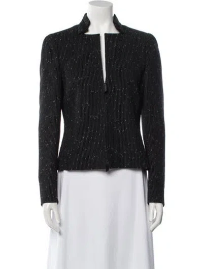 Pre-owned Akris Wool Striped Jacket In Black