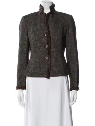 Pre-owned Akris Wool Tweed Pattern Evening Jacket In Brown