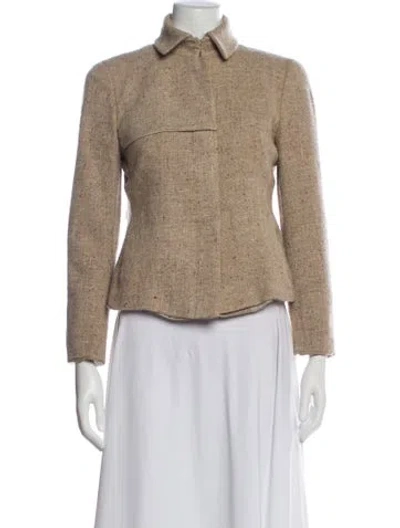 Pre-owned Akris Wool Tweed Pattern Fur Jacket In Neutral