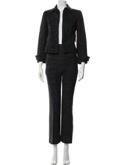 Pre-owned Akris Wool Tweed Pattern Pantsuit In Black