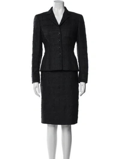 Pre-owned Akris Wool Tweed Pattern Skirt Set In Blue