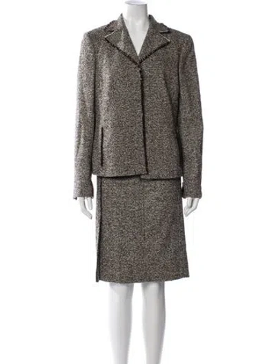 Pre-owned Akris Wool Tweed Pattern Skirt Suit W/ Tags In Brown
