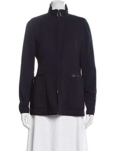 Pre-owned Akris Wool Utility Jacket In Blue