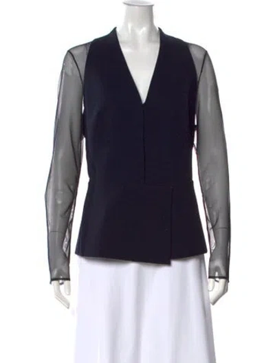 Pre-owned Akris Wool V-neck Top In Blue