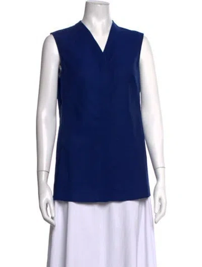 Pre-owned Akris Wool V-neck Top In Blue
